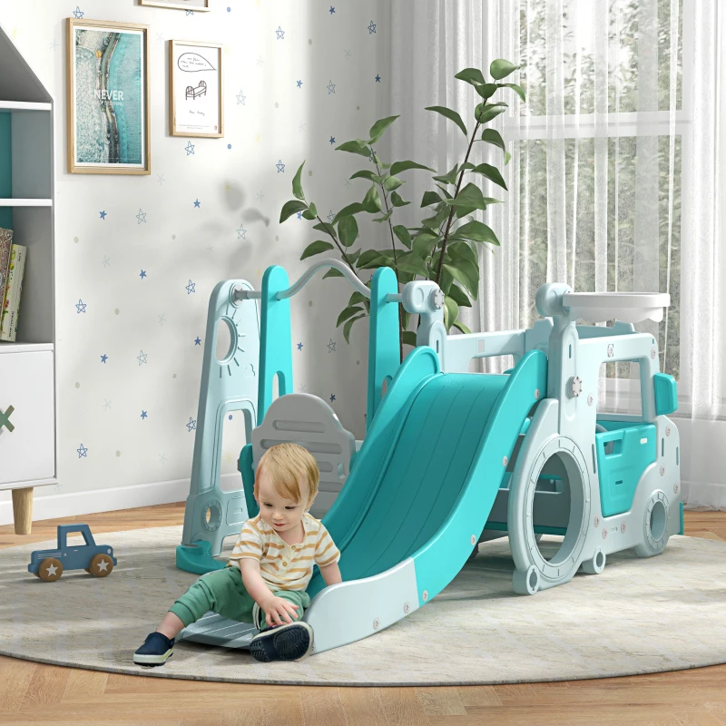 AIYAPLAY Juego de Tobogán y Columpio 6 en 1 Columpio para Niños de 18-48 Meses Carga 50 kg 201x151x87,5 cm Azul Claro