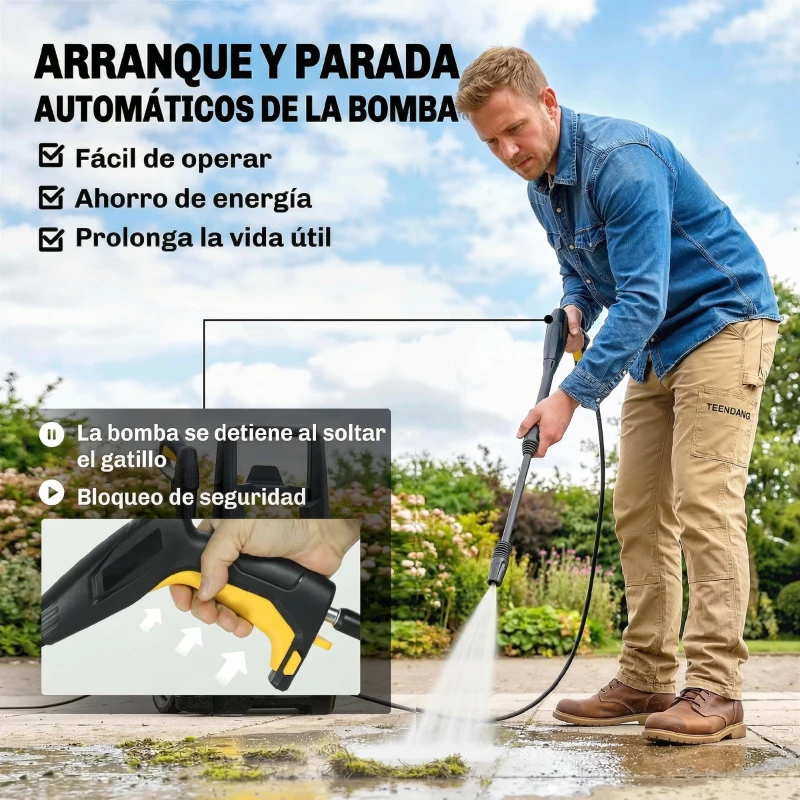 Outsunny Hidrolimpiadora de Alta Presión 1600W 120 Bar con Bomba Boquilla Ajustable y Parada Automática 29,5x22x60 cm Amarillo