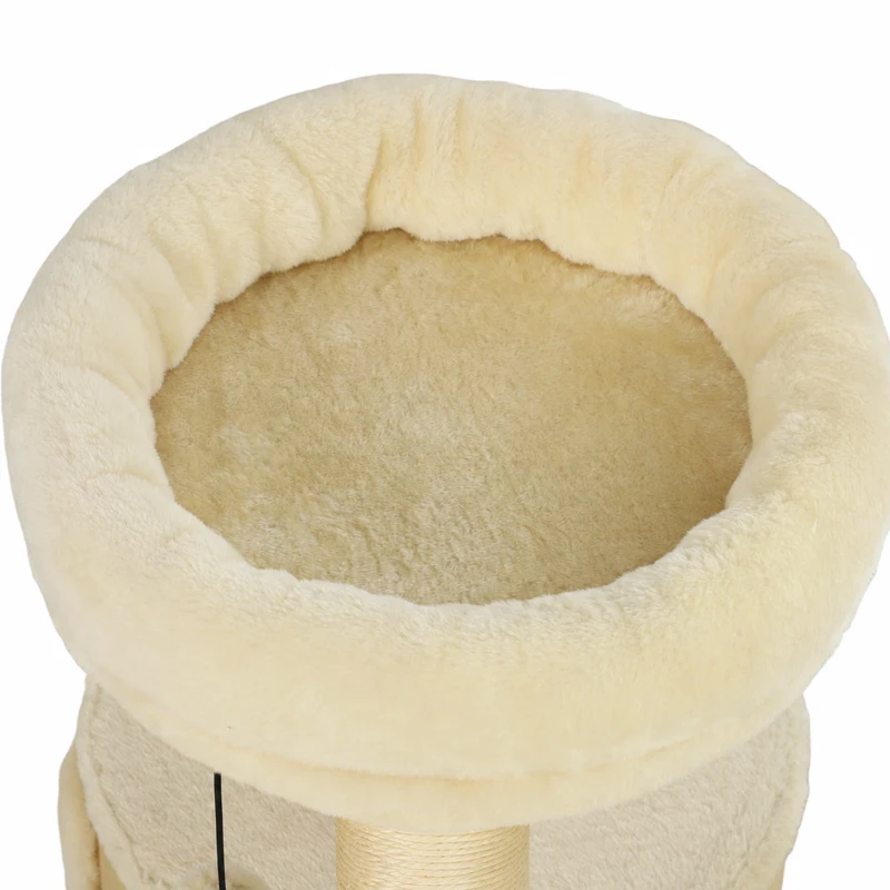 PawHut Krabpaal met 2-laags kattenhol, sisal krabpalen, platform, sisalbord en speelbal, voor katten tot 5 kg