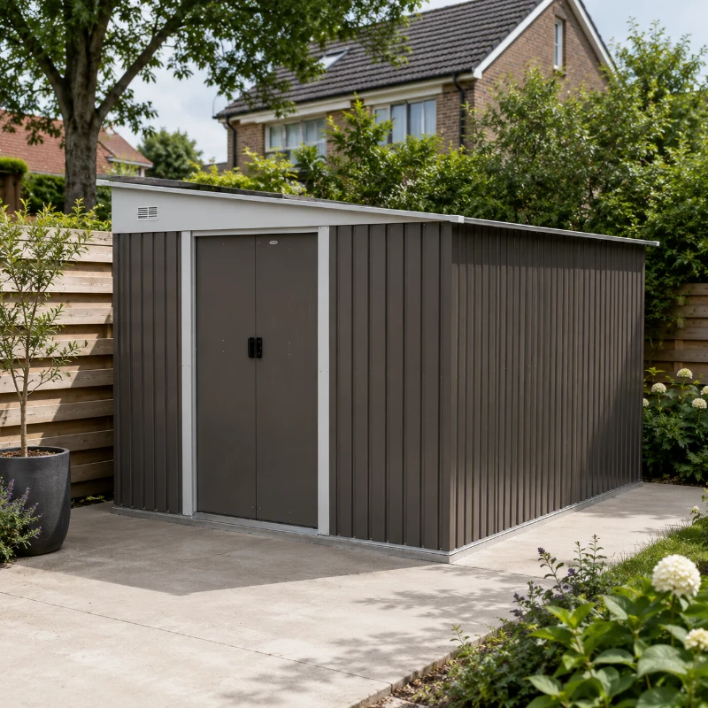 Outsunny Metalen Tuinschuur Metaal, Met Dubbele Vergrendelbare Deuren, 2,8x3,45x2,01m, Grijs(m-2)