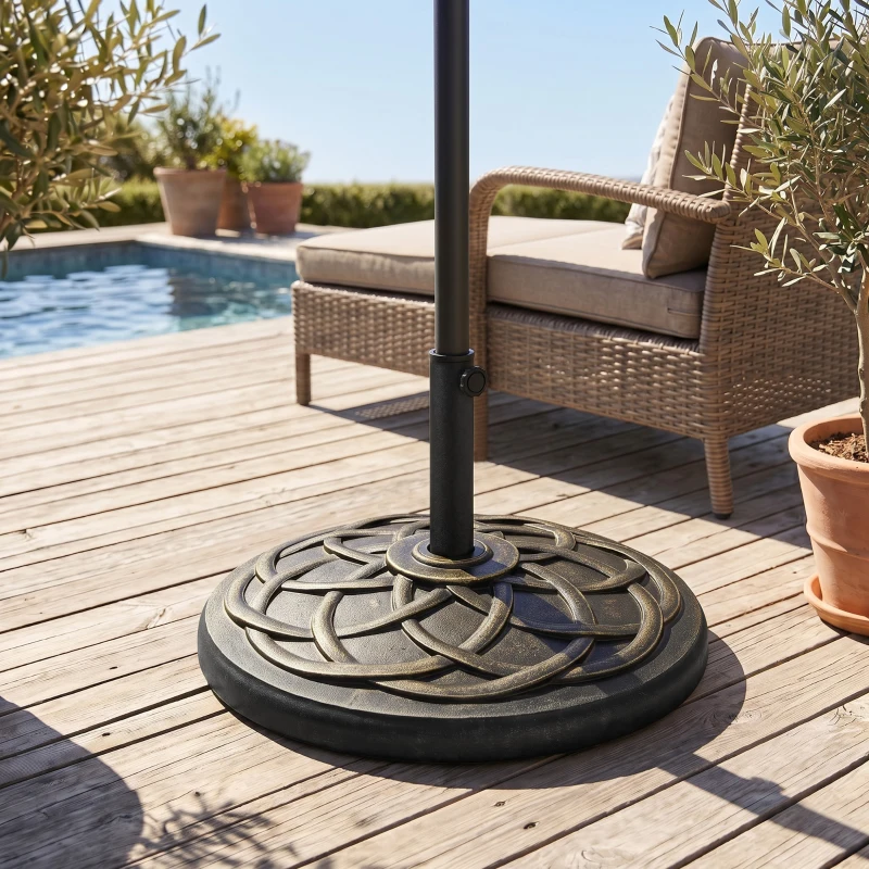 Outsunny Pied de Parasol Base de lestage de Parasol Rond résine Imitation Fonte Motif Rosace diamètre 54,5 cm Poids Net 19 Kg