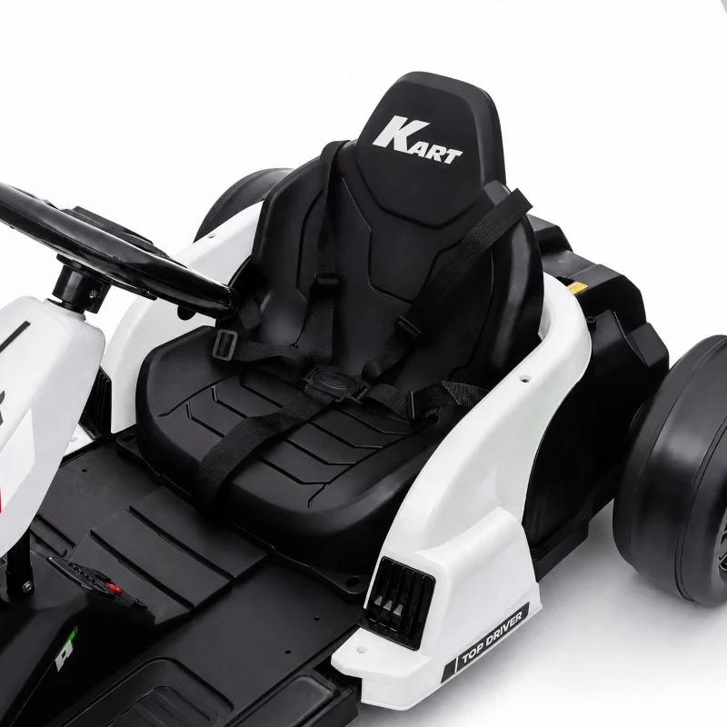 AIYAPLAY 24 V elektrische driftkart voor kinderen, tot 18 km/u, met driftfunctie, 2 motoren en verstelbare stoel, wit