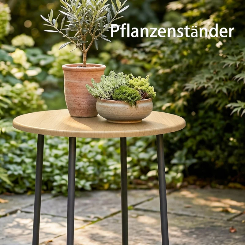 Outsunny Gartentisch Ø48 cm, Wetterfest Balkontisch aus Metall, rund Terrassentisch für Garten Terrasse Balkon Naturholz