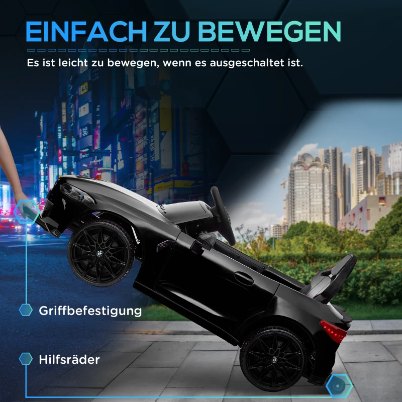 AIYAPLAY 12V Elektrische Kinderauto met Afstandsbediening, 2 Motoren, Claxon, LED, Muziek, Hulpwielen, 3-5 Jaar, Zwart