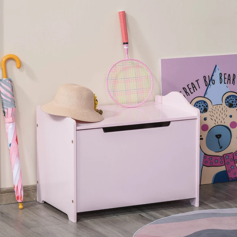HOMCOM Cassapanca Portagiochi in Legno, Panca Contenitore per Cameretta Coperchio con Pistone Pneumatico, 60x40x48cm, Rosa