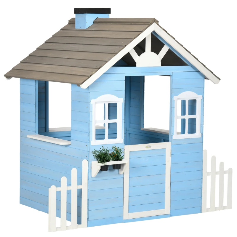 Outsunny Casita Infantil de Madera Casa de Juegos Exterior para Niños de 3-7 Años 51x112,5x142 cm Azul
