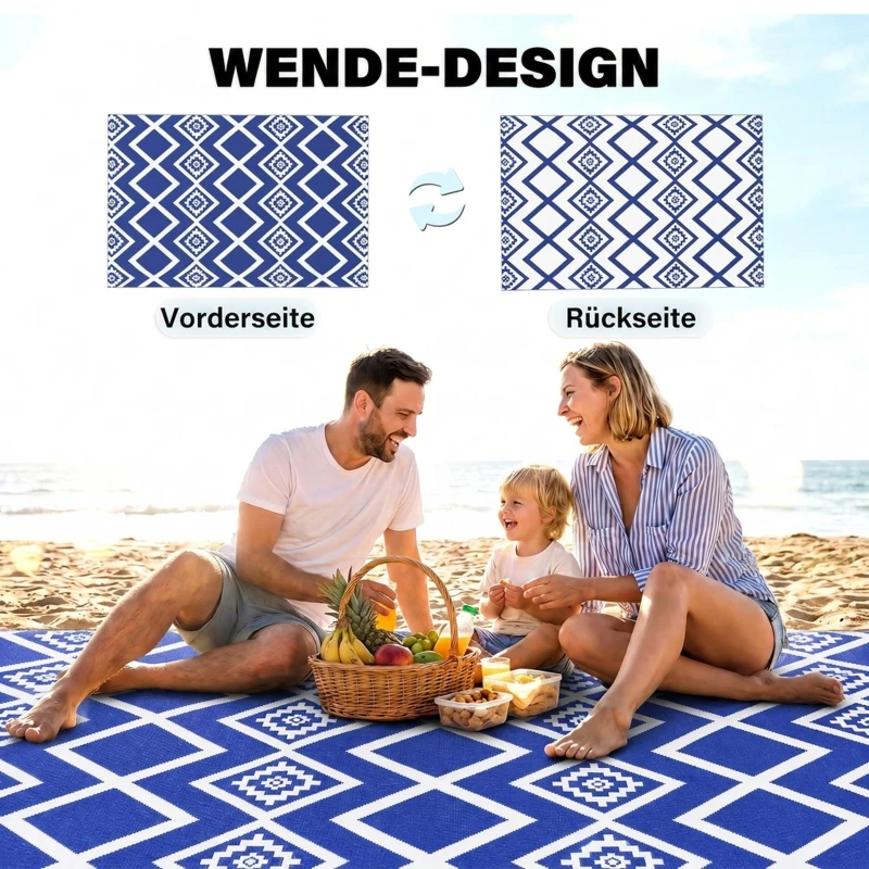 Outsunny Terrasvloerkleed voor buiten, weerbestendig, modern ontwerp, 182 cm x 274 cm x 0,3 cm, Blauw + Wit