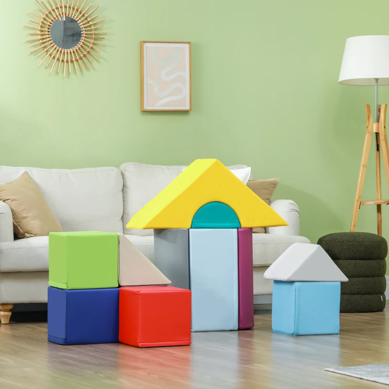 HOMCOM Set Costruzioni Morbide per Bambini 1-3 Anni con 11 Forme in PU e EPE Multicolore