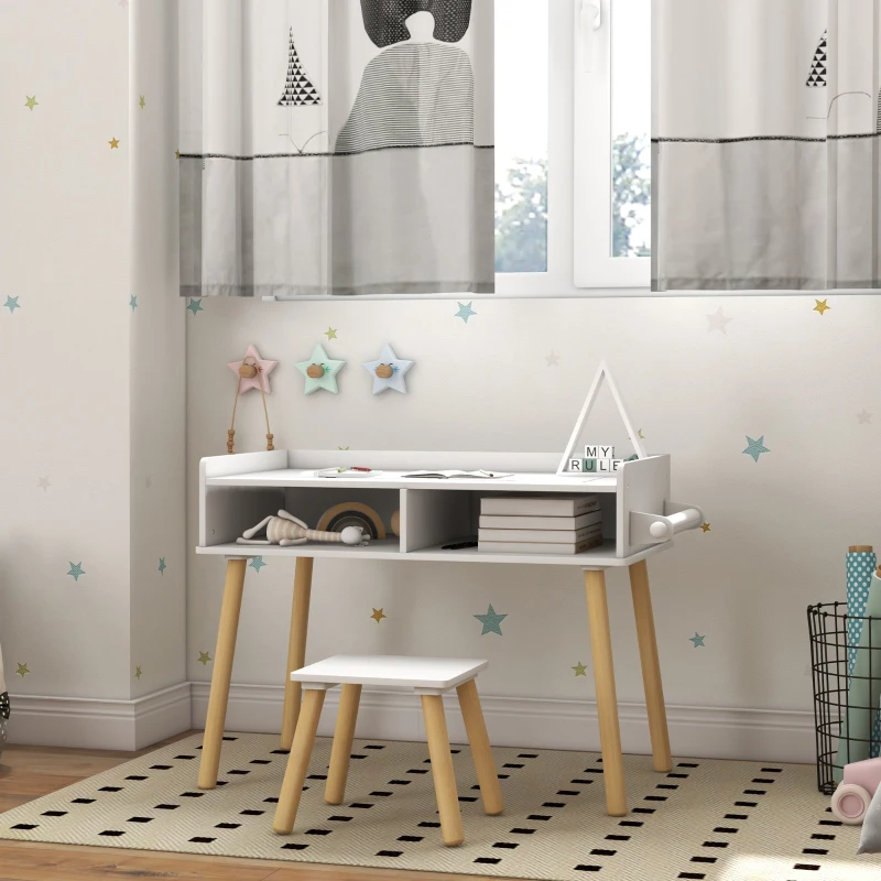 HOMCOM Juego de Mesa y Silla Infantil Mesa para Niños con Tablero de Bloques de Construcción y Rollo de Papel Blanco
