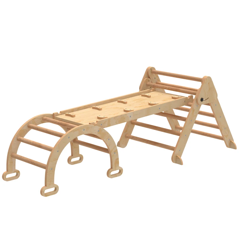 AIYAPLAY 7-in-1 Klettergerüst, Bogenleiter, Dreiecksleiter, Rampe, Kletterwand, Rutsche, für Kinder von 1,5-4 Jahren, zusammenklappbar, Holz