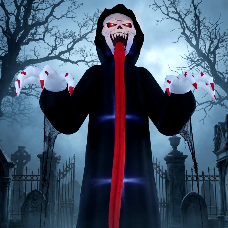 Outsunny Opblaasbaar Halloween-skelet 310 cm met geïntegreerde ledverlichting, griezeldecoratie voor binnen en buiten