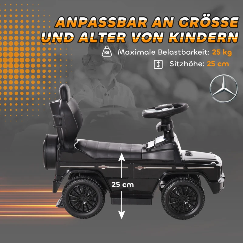 HOMCOM Rutschauto mit Schiebstange Mercedes-Benz G350 Rutschfahrzeug mit Lenkrad 3-in-1 Schiebeauto für 18-36 Monate Kinder Schwarz