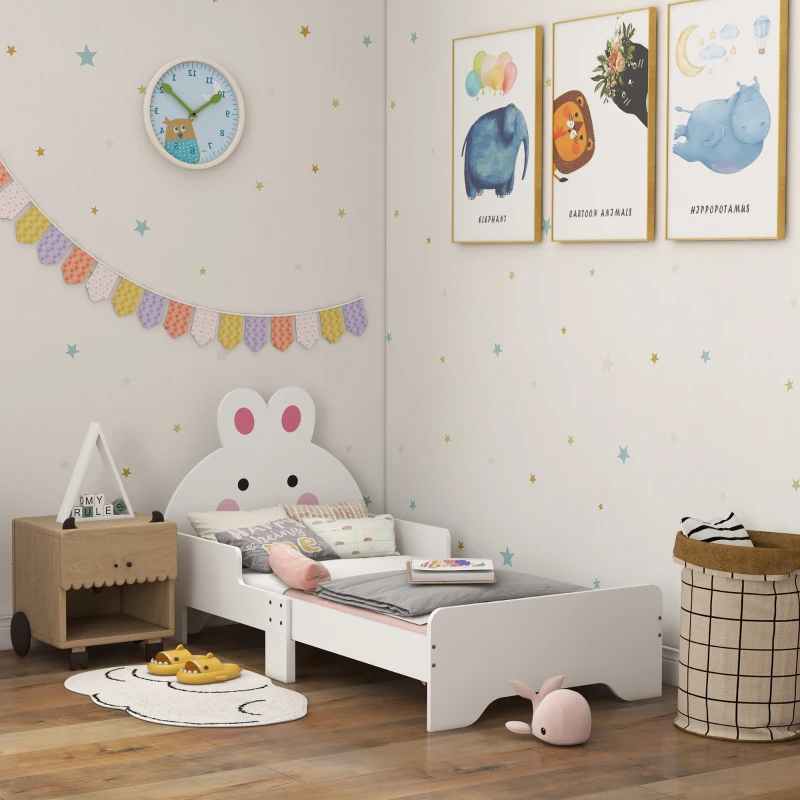 ZONEKIZ Rabbit-Designed Toddler Bed, Kids Bedroom Furniture - White