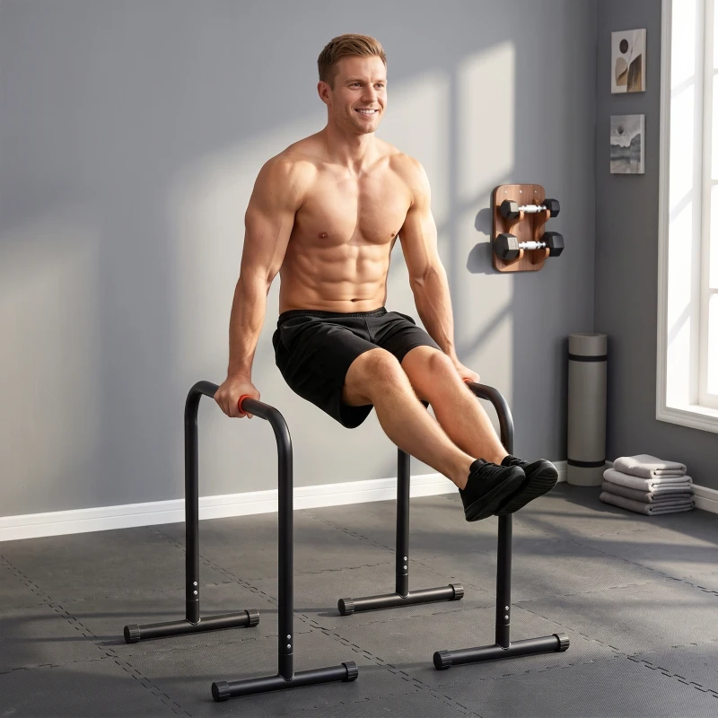 HOMCOM Barras Paralelas Training Soporte con Mango Extra Ancho para Flexiones Inclinadas Musculación Calistenia Dips 63x41x73 cm Negro