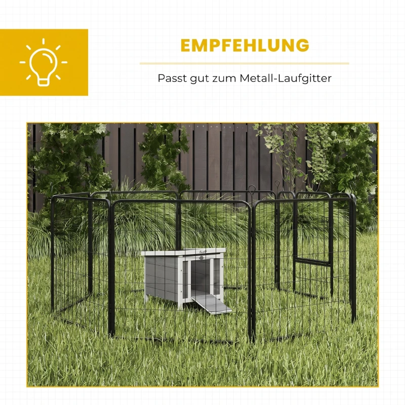 PawHut houten kleindierhok met helling, grijs