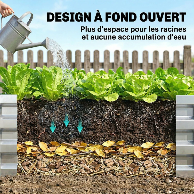 Outsunny Carré potager de jardin rectangulaire tôle d'acier ondulée 120 x 60 x 30,5 cm argent