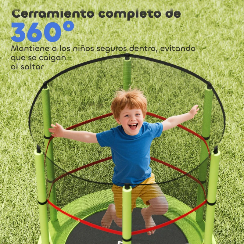 HOMCOM Cama Elástica Infantil Trampolín para Niños de 3-6 Años con Red de Seguridad Carga 45 kg Ø140x190 cm Verde
