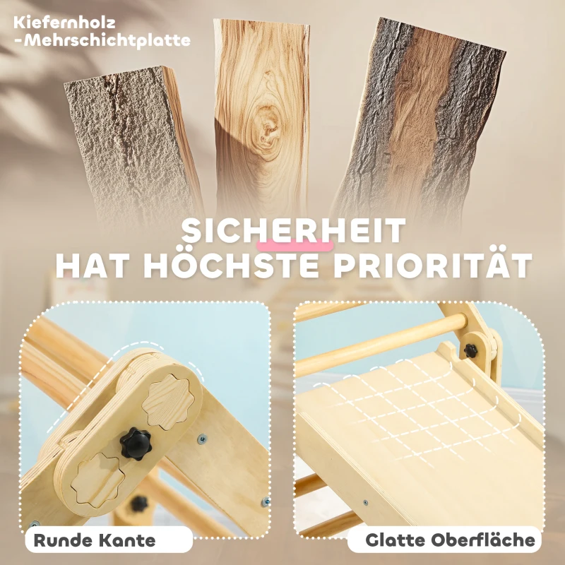 AIYAPLAY 3-in-1 Klimrek, opvouwbaar, Ladder & Glijbaan/Klimmuur, Hout, voor Kinderen van 1,5-4 Jaar(m-6)