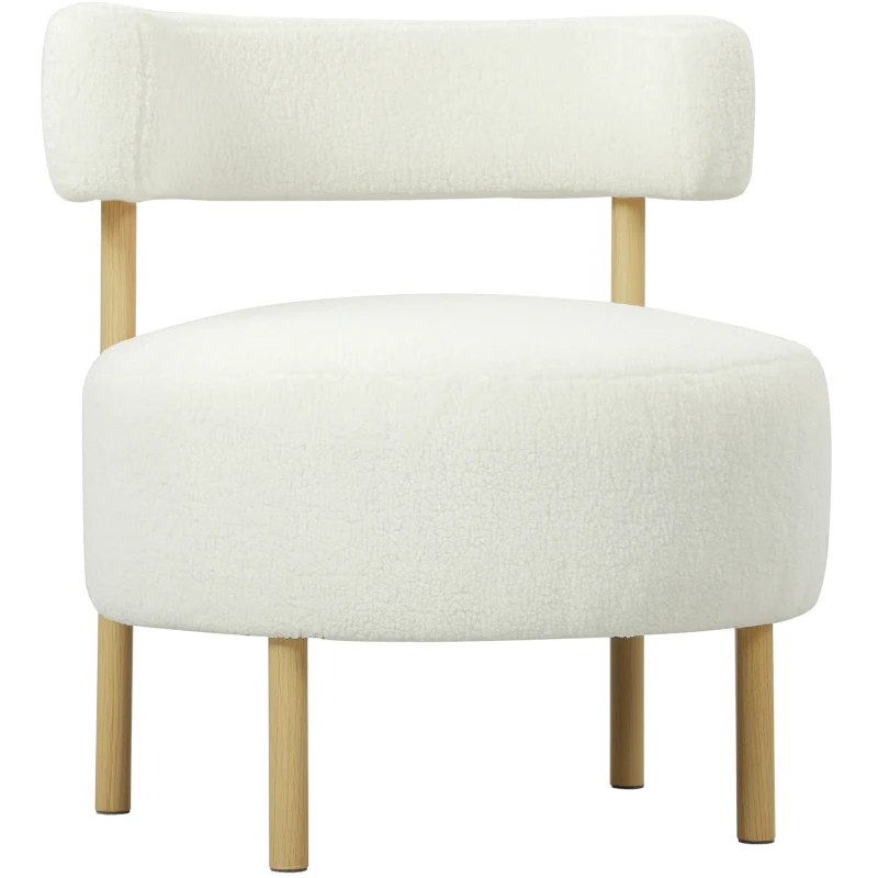 HOMCOM Fauteuil Loungestoel Relaxfauteuil met Sherpa-fleece, metalen poten in houtlook gestoffeerde stoel 67 x 67 x 71 cm Crèmewit