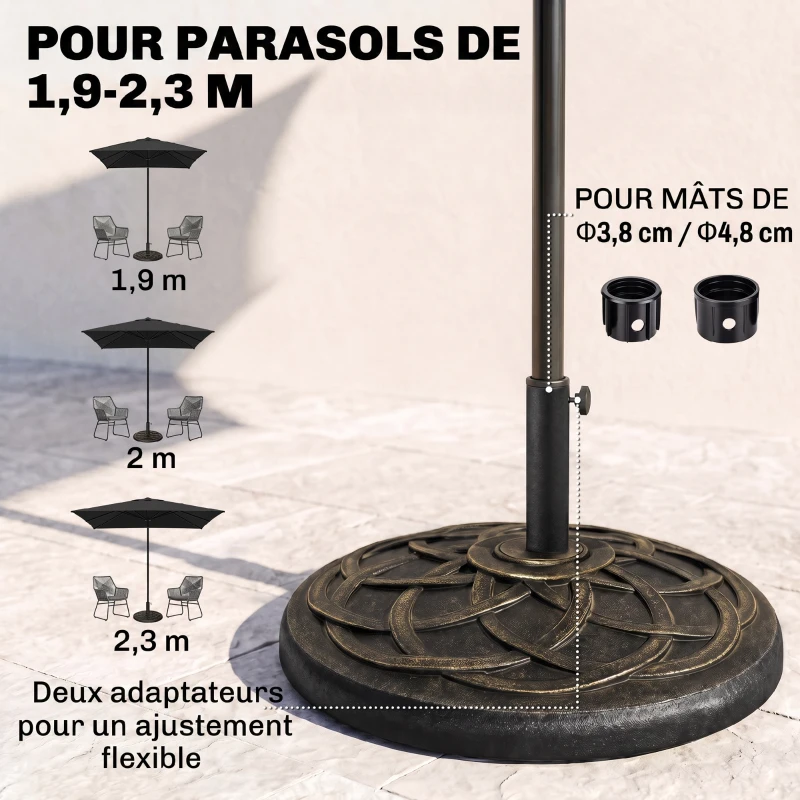 Outsunny Pied de Parasol Base de lestage de Parasol Rond résine Imitation Fonte Motif Rosace diamètre 54,5 cm Poids Net 19 Kg