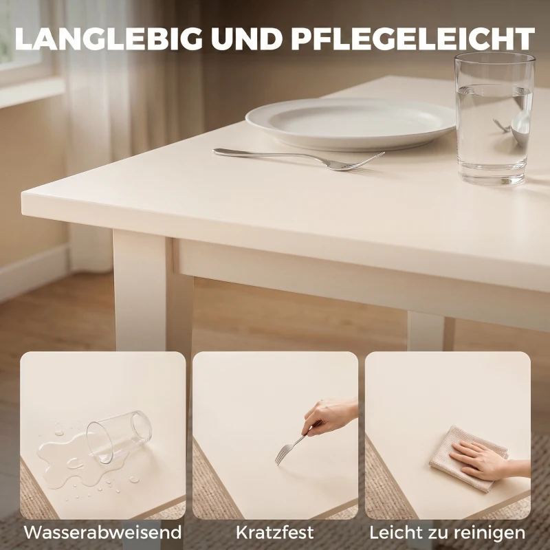 HOMCOM Eettafel voor 8 personen, moderne keukentafel met massiefhouten poten, 180 cm, crème
