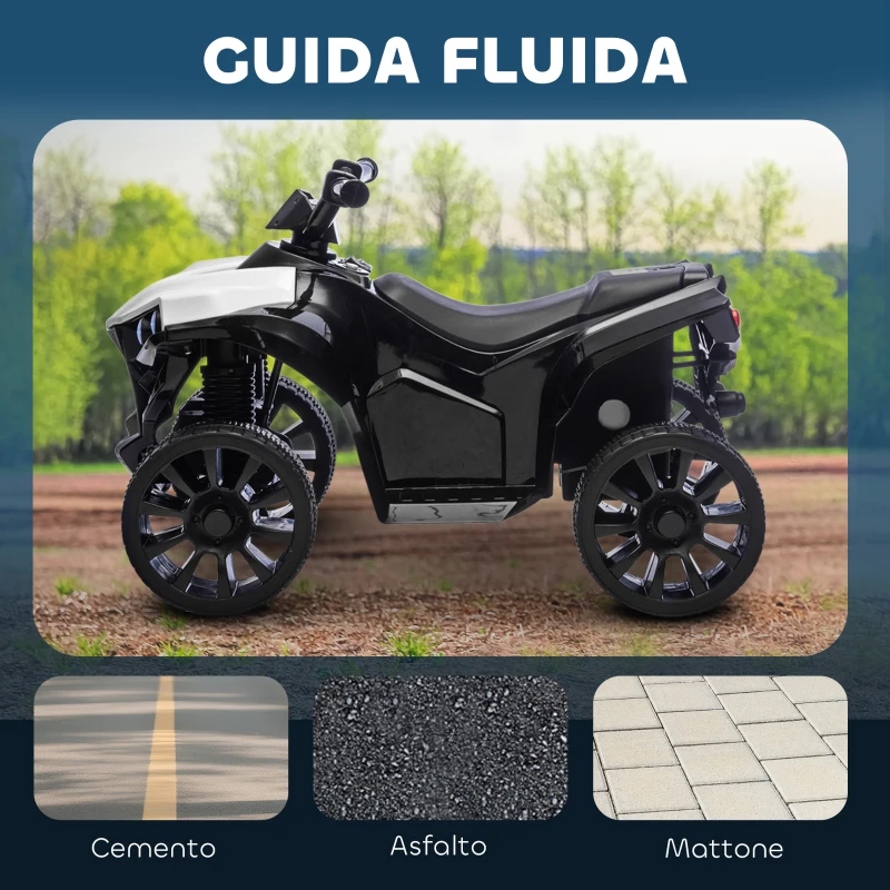 AIYAPLAY Quad Elettrico per Bambini ATV con Batteria Ricaricabile 6V, Fari LED e Musica, Età 18-56 Mesi, Bianco