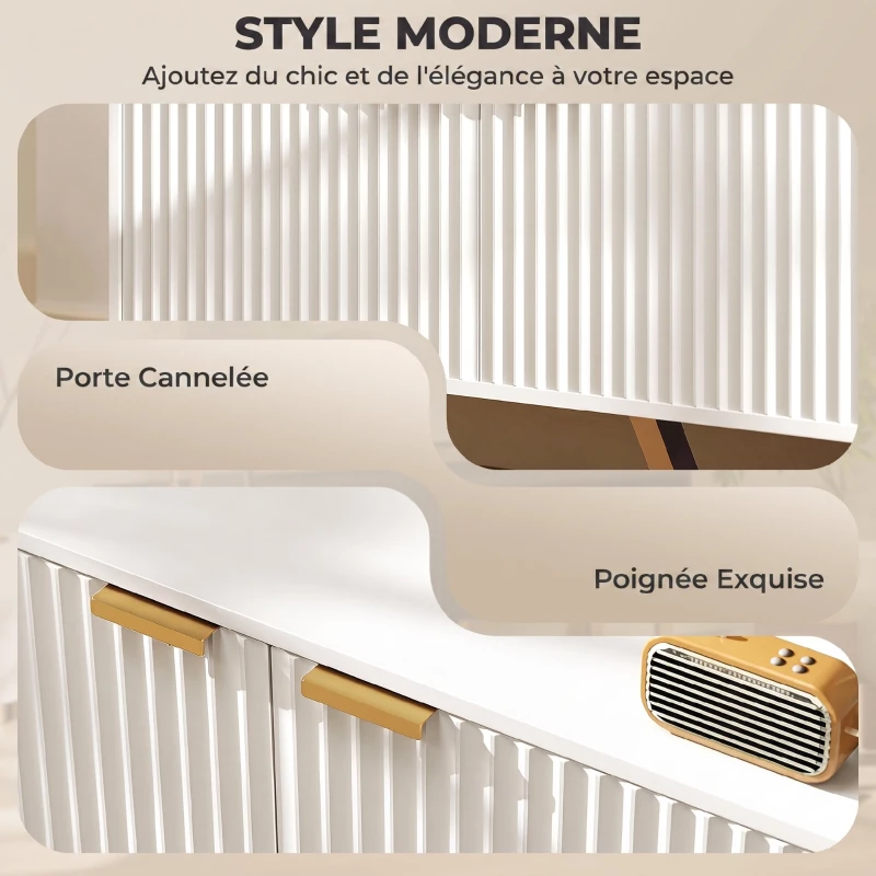 HOMCOM Meuble TV banc TV pour téléviseur jusqu'à 70 pouces - placard à 2 portes cannelées, compartiment ouvert et passe-câbles