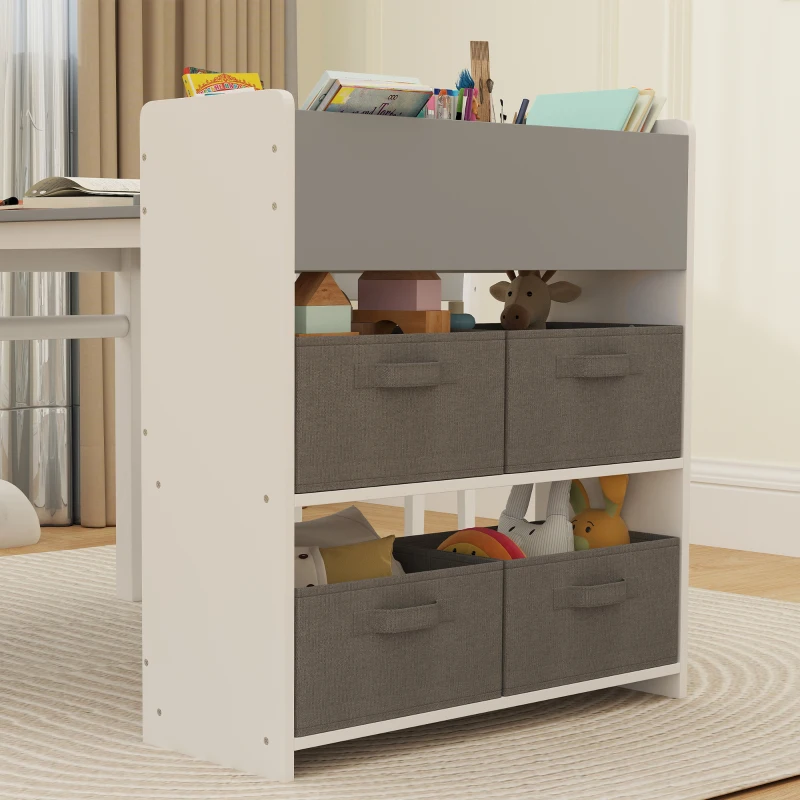 AIYAPLAY Set Tavolo e Sedie per Bambini con 2 Sedie e Tavolino Contenitore, in Legno e Tessuto non Tessuto, Grigio e Bianco
