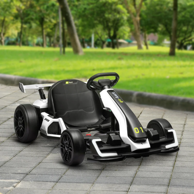 HOMCOM 24V Electric Go Kart for Kids with Adjustable Seat for 6-12 Years, White