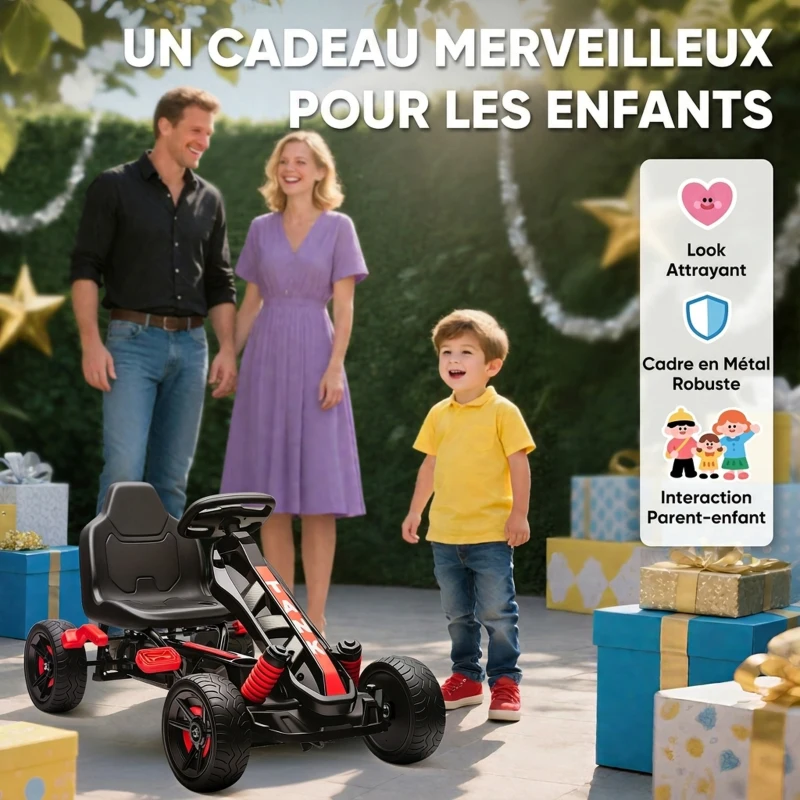 AIYAPLAY Kart à pédales pour enfants, karting enfant 3 à 6 ans avec roue libre, frein, roues EVA antidérapantes, rouge