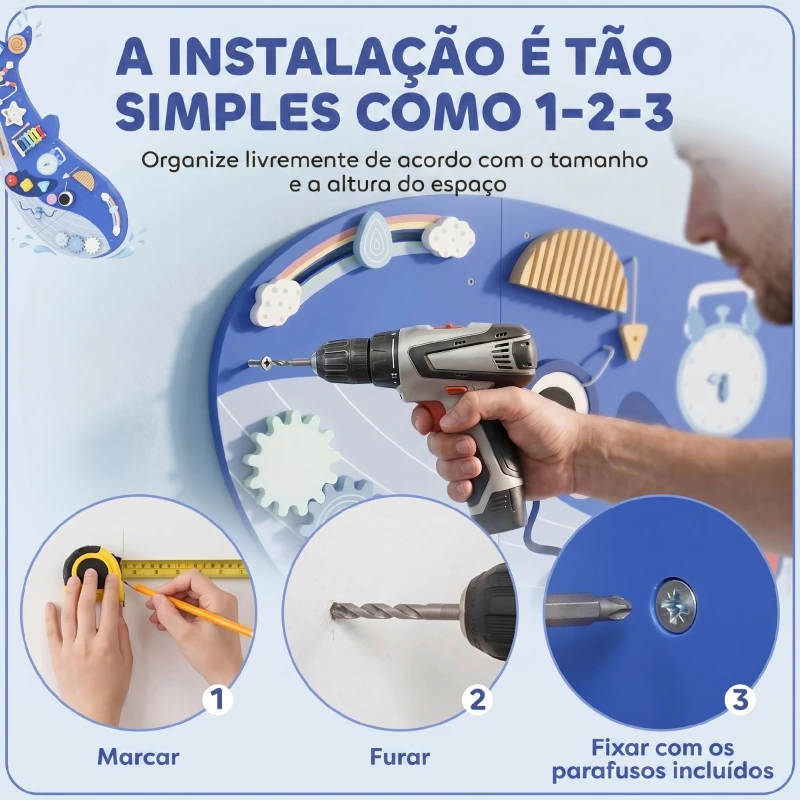 AIYAPLAY Quadro Sensorial Montessori Baleia Busy Board 13 em 1 para Crianças +2 Anos, Azul