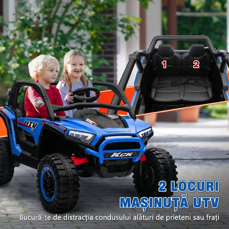 AIYAPLAY Mașină Electrică pentru Copii 3-8 Ani 24V cu Conducere Manuală și Telecomandă, Viteză 5-7 km/h, Albastră(m-4)