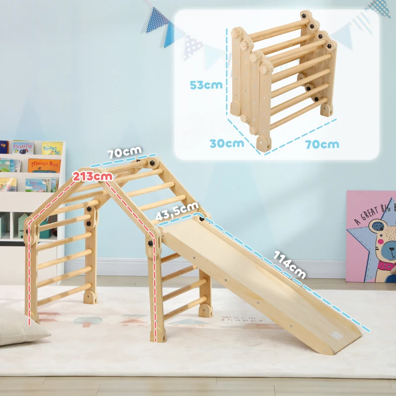AIYAPLAY 3-in-1 Klimrek, opvouwbaar, Ladder & Glijbaan/Klimmuur, Hout, voor Kinderen van 1,5-4 Jaar(m-3)