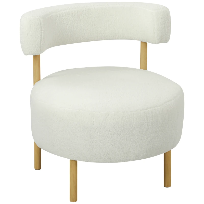 HOMCOM Fauteuil Loungestoel Relaxfauteuil met Sherpa-fleece, metalen poten in houtlook gestoffeerde stoel 67 x 67 x 71 cm Crèmewit