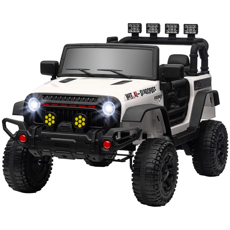 AIYAPLAY Coche Eléctrico para Niños de +3 Años con Batería 12V Mando a Distancia Faros LED Bocina Música Blanco