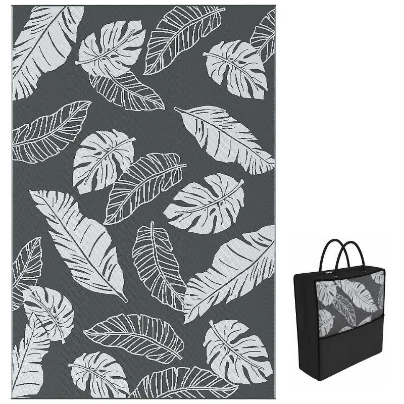 Outsunny Waterdicht Buitentapijt met Bladerpatroon - 182x274cm - Grijs/Wit