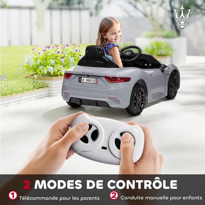 AIYAPLAY Voiture électrique pour enfants sous licence Maserati Gran Turismo Folgore, 12V avec télécommande, de 3 à 5 ans, gris