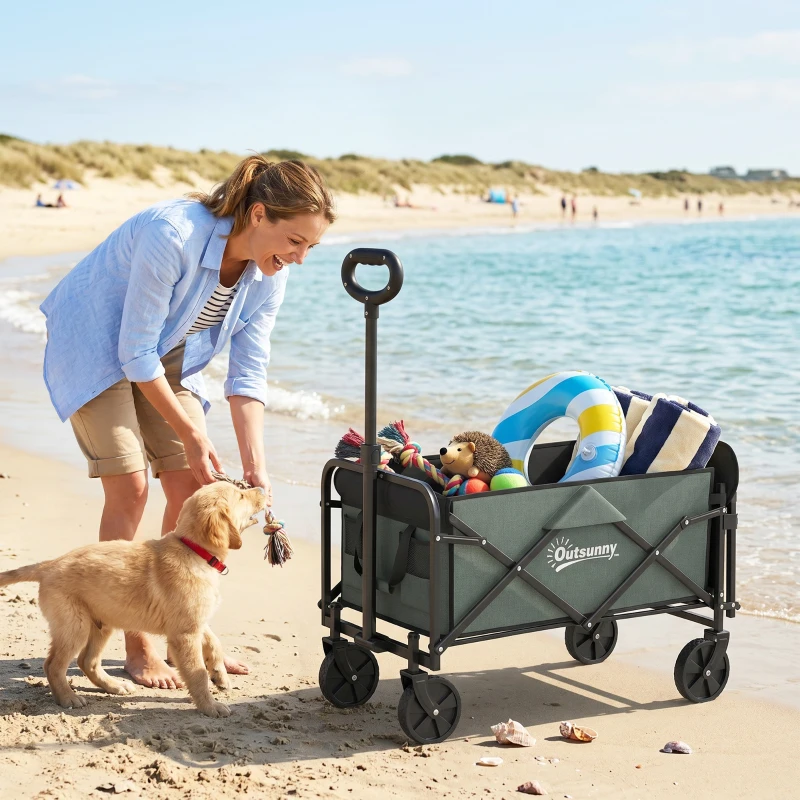Outsunny Chariot de transport pliable chariot à roulettes avec poignée télescopique avec ouverture arrière 76 x 48 x 92 cm vert