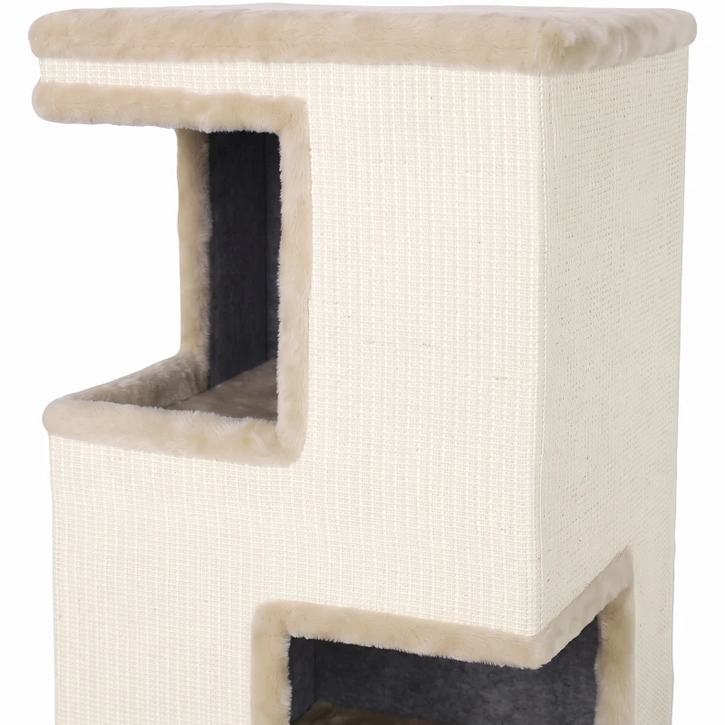 PawHut Krabton met 3 niveaus voor binnen, halfgesloten kattenhuis met kraboppervlak rondom en 2 kattenholtes