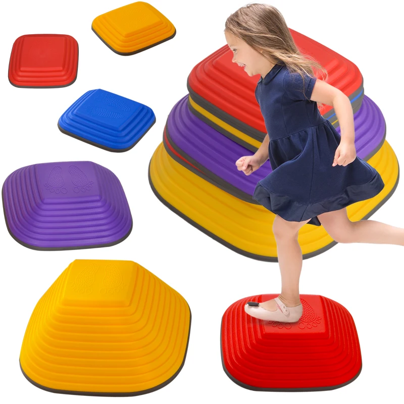 AIYAPLAY Balansstapstenen voor Kinderen, 6 Delig, Antislip, Obstakelstenen voor Motorische Ontwikkeling, Kunststof, Kleurrijk