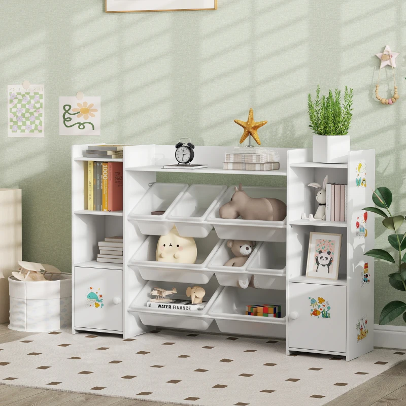 AIYAPLAY Meuble rangement enfant, étagère de rangement pour jouets enfants avec 8 bacs amovibles, 140 x 30 x 90 cm, blanc