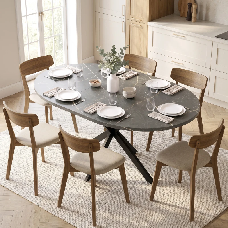 HOMCOM Uitschuifbare eettafel voor 4-6 personen, industriële keukentafel met X-vormige stalen poten, zwart