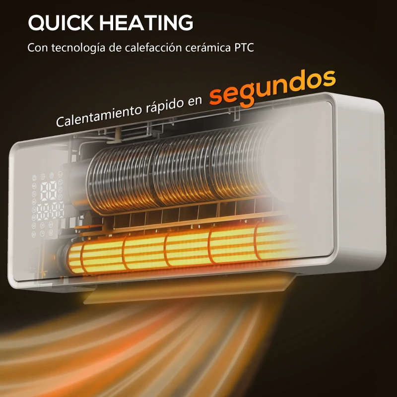 HOMCOM Calefactor Eléctrico Bajo Consumo de Pared 2000W con 3 Modos Pantalla LED Termostato Temporizador y Panel de Vidrio