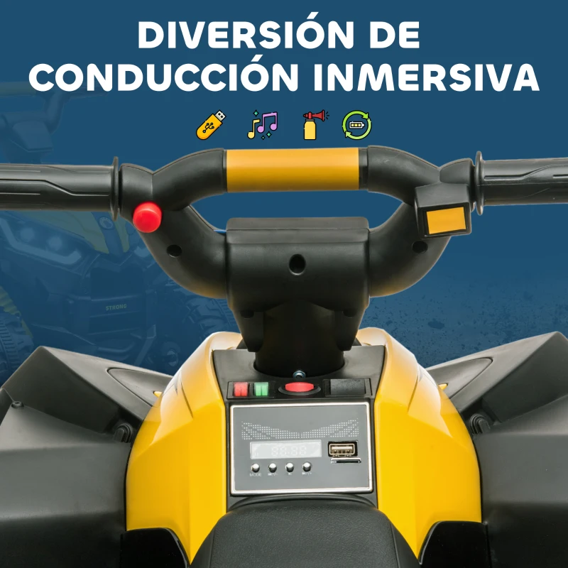HOMCOM Quad Eléctrico para Niños de 3-5 Años Vehículo Eléctrico a Batería 12V con 2 Motores 83x53x55,5 cm Amarillo