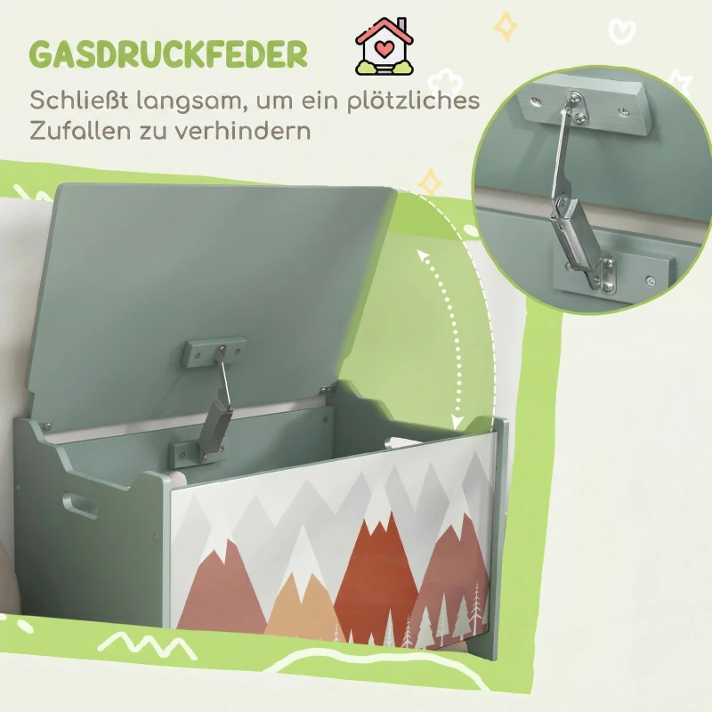 ZONEKIZ Opbergkist, speelgoedkist, klapdeksel, schattig motief, groen