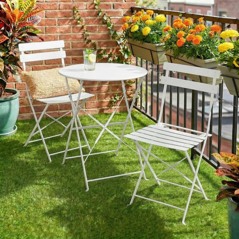 Outsunny Set Bistrò da Esterno Pieghevole con Tavolo e 2 Sedie, Bianco