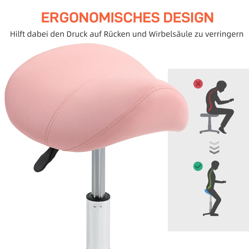 HOMCOM Rolkruk In Hoogte Verstelbaar 49-61 cm Praktijkkruk 360° Draaibaar Kruk Bureaukruk Voor Kantoor Salon Massage Spa Roze