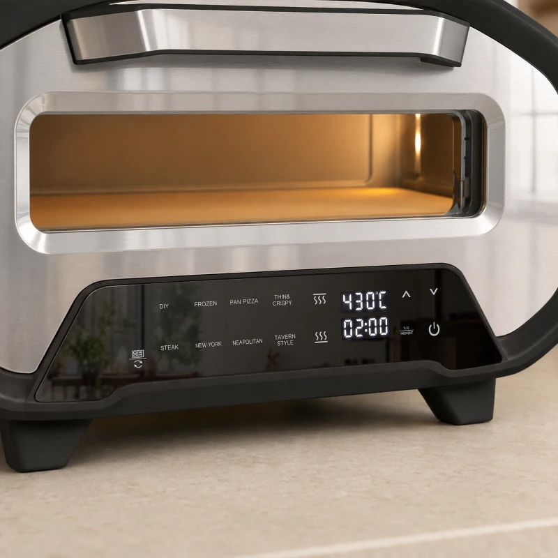 HOMCOM Pizzaoven voor binnen, 30,5 cm elektrische pizzaoven met 8 programma’s, 430 °C, timer, keramische steen, 2200 W