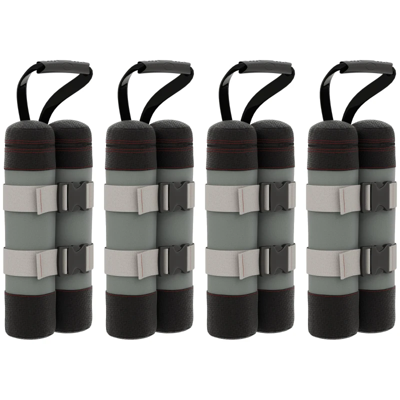 Outsunny Set 4 Pesi per Gazebo Riempibili con Sabbia fino a 12 kg, in Tessuto Oxford 168D, 20x10x43 cm, Nero e Grigio