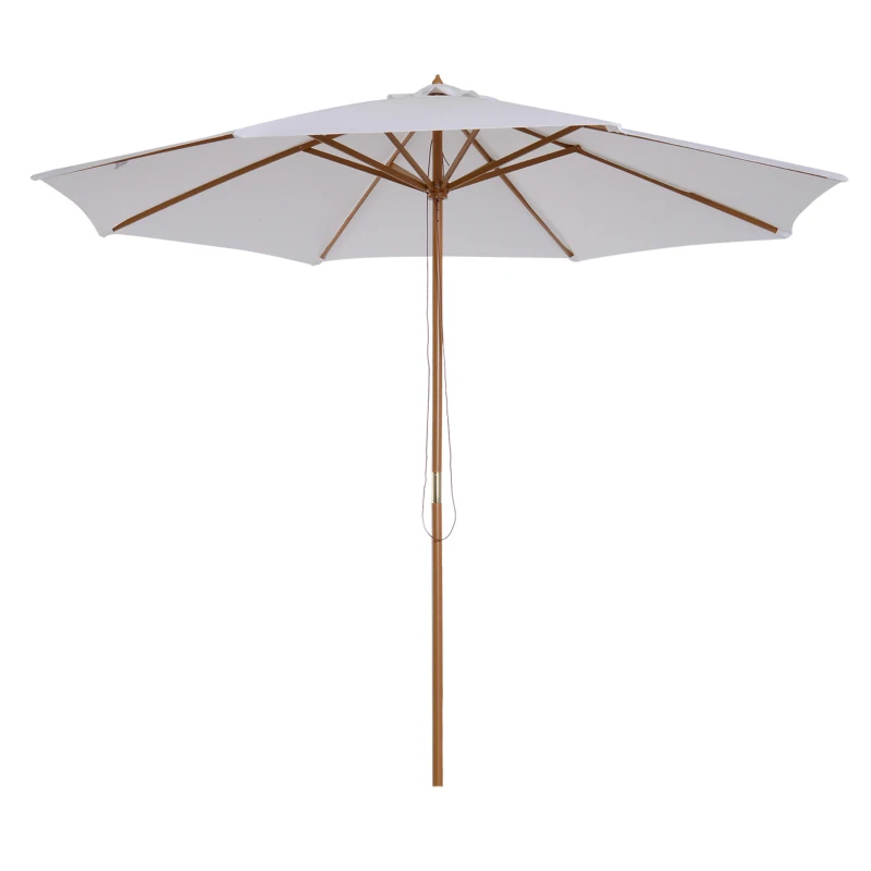 Outsunny Zonnescherm houten parasol tuinscherm balkonparasol 3 x 2,5 m wit marktparasol